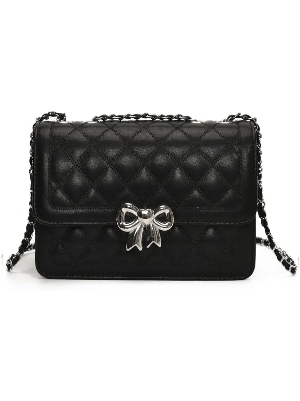 Women's Black Quilted Small Pu Leather Shoulder Purse Chain Crossbody Bag